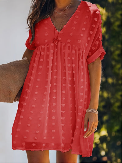 Damen-Sommerkleid aus weißem Erbsentüll mit leichtem V-Ausschnitt