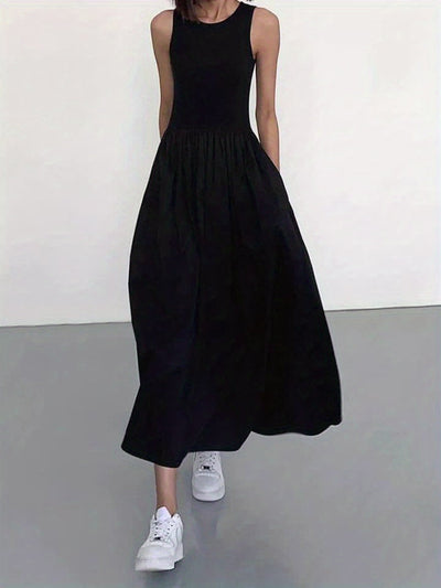 Casual Midi-Kleid für Damen mit Plissiertem A-Linien-Schnitt in Unifarben