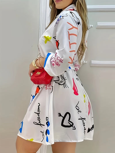 Kleid mit Buchstabenmuster für Frauen - gemischte Farben