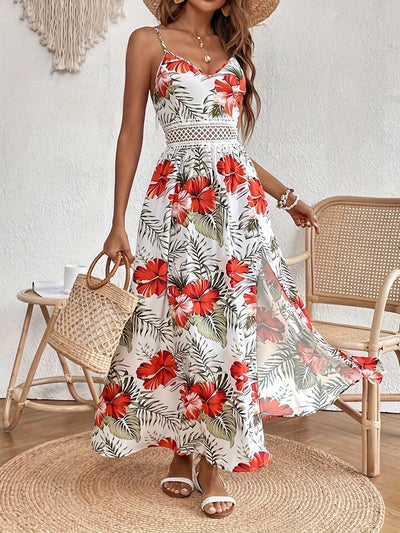 Elegantes Blumenmuster Spaghetti-Träger Kleid für Damen