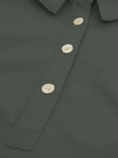Damen Slim-Fit Minikleid mit Kragen – Olivgrün
