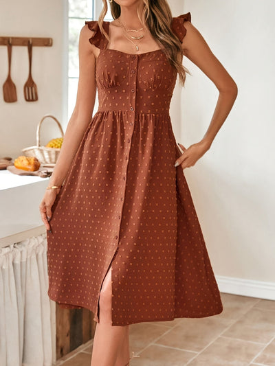 Damen Midikleid ohne Ärmel mit Polka-Dots – Französisch-Schweizerischer Stil