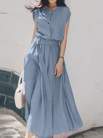 Damen Oversize Kleid mit Rundhalsausschnitt - Sommer Einfarbig