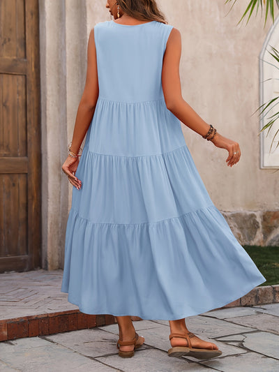 Luftiges V-Ausschnitt Kleid mit Rüschen Ärmellos & Sommerlich