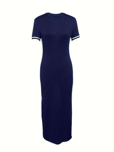 Elegantes Leibchen Kleid mit Kontrastsaum – Kurzarm & Figurbetont