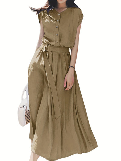 Damen Oversize Kleid mit Rundhalsausschnitt - Sommer Einfarbig