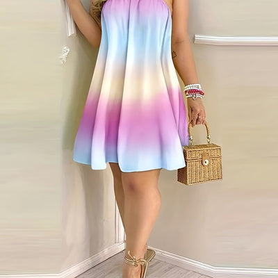 Sommer-Damenkleid mit offener Schulter und Krawatte im Nacken - Locker mit Druck
