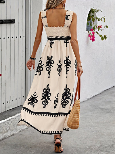 Geblümtes Sommerkleid mit Raffung – Quadratischer Ausschnitt