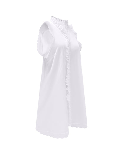 Ärmelloses Sommerkleid aus eleganter rosa-weißer Spitze und Plissee