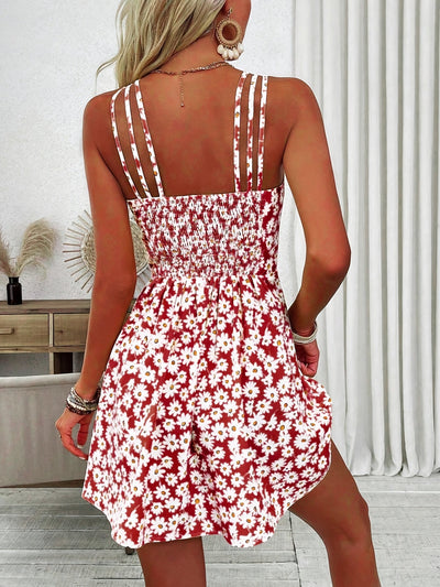 Elegantes Mini-Blumenkleid mit schmalen Trägern