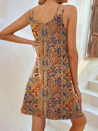 Boho-Sommerkleid mit V-Ausschnitt und Spaghettiträgern