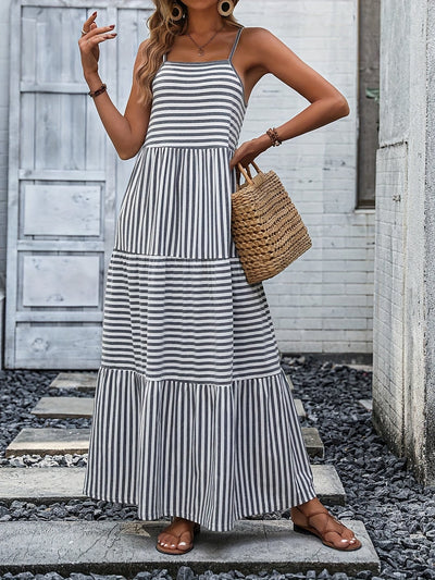 Schwarz-weiß gestreiftes Maxikleid Luftiges Sommerkleid für den Strand