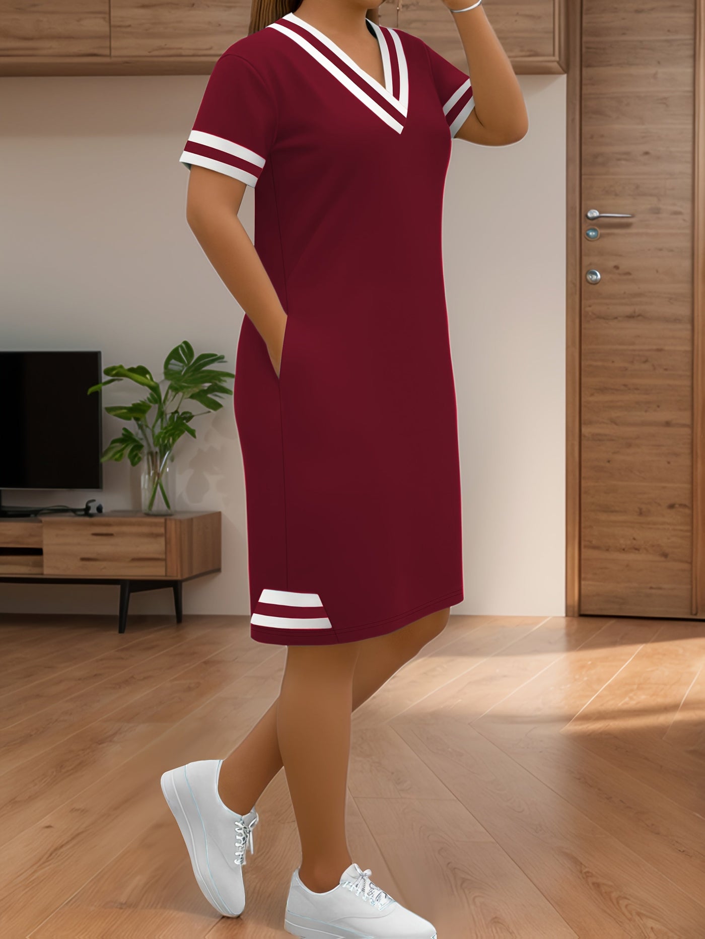 Marineblau gestreiftes Damenkleid - Casual für den Sommer