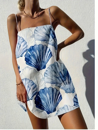 Modisches blau-weißes Muschel-Minikleid mit Trägern