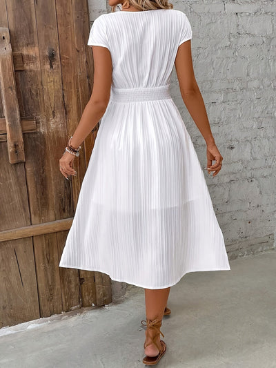 Elegantes Midikleid mit Spitze, V-Ausschnitt, kurzen Ärmeln Ideal für Hochzeiten und Dates