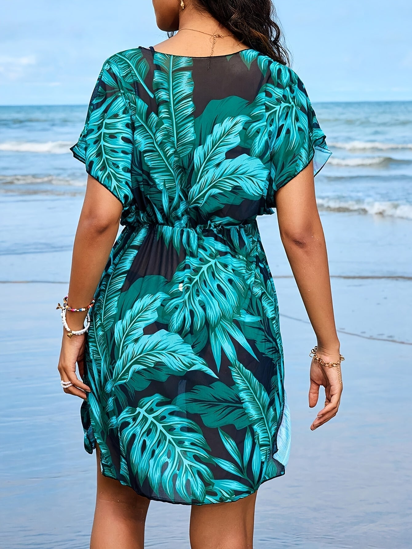 Bohemian Strandkleid mit Porzellan-Print – Mini-Kleid mit V-Ausschnitt