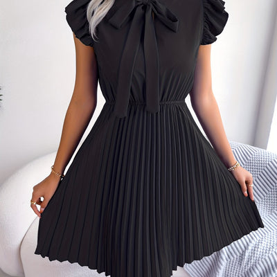 Elegantes Kleid mit Schleife und Rüschen - Plisseekleid für Damen