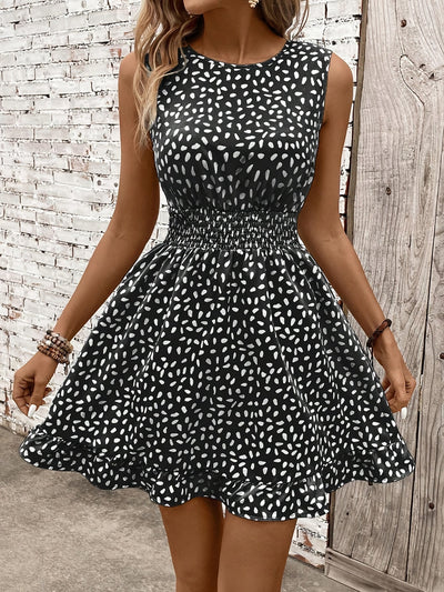 Sommer A-Linien Kleid mit Print und Shirred Taille