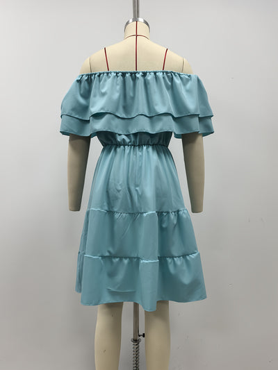 Ärmelloses spanisches Kleid mit Rüschen - Marineblau