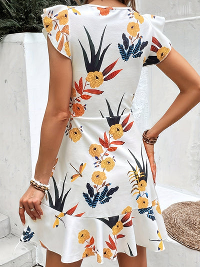 Geblümtes Kleid mit Rüschen – A-Linien-Schnitt