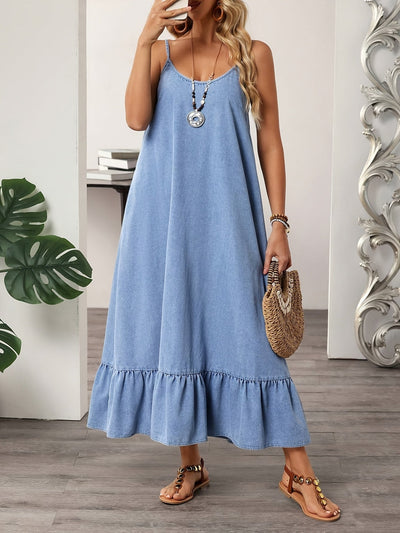Ärmelloses Maxi-Jeanskleid in Hellblau für den Sommer