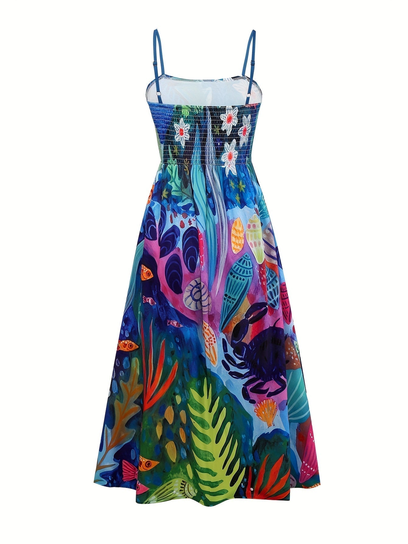 Sommerliches Strand-Maxikleid mit navyblauem Motiv
