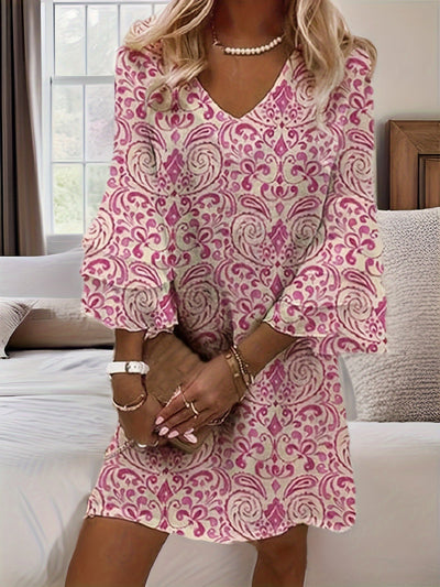 Geblümtes Kleid mit V-Ausschnitt und ausgestellten Ärmeln Sommerlicher Stil