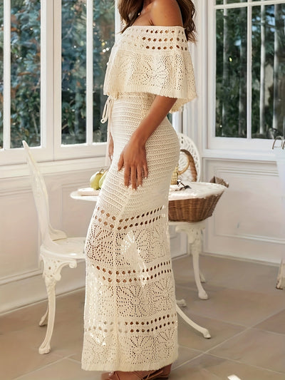 Boho Maxikleid mit Spitze und freiliegenden Schultern