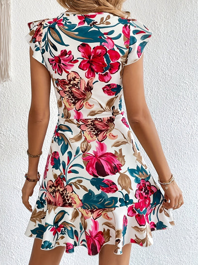 Geblümtes Kleid mit Rüschen – A-Linien-Schnitt