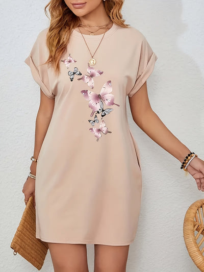 Damen Sommerblumenkleid mit Rundhalsausschnitt