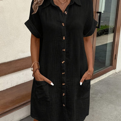 Kleid Tunika mit Kragen und Taschen, aus Polyester Leichte Damenbekleidung