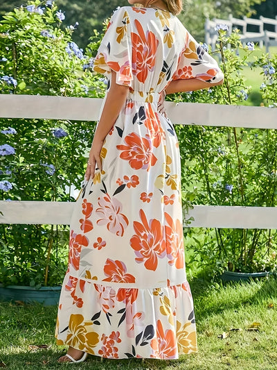 Langes Damen-Blumenkleid mit Rüschen - Multicolour