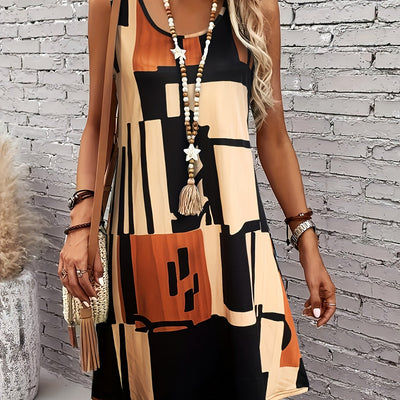 Ärmelloses Damenkleid mit geometrischem Print