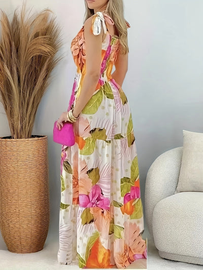 Langes Maxikleid mit frechem Ausschnitt und ausdrucksstarkem Blumenmuster