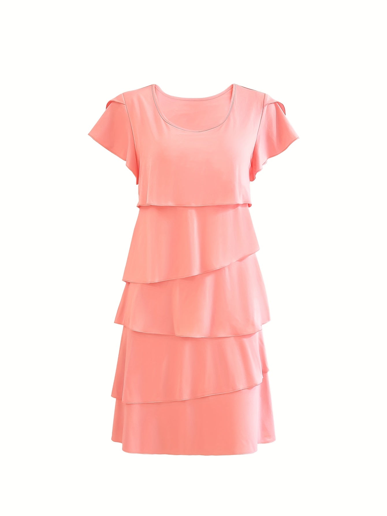 Rosa Damenkleid mit Rüschen, Kurzarm – Lässig für den Sommer