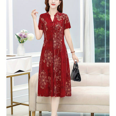 Floral gemustertes Kleid mit frechem Ausschnitt - kurze Ärmel - für Damen