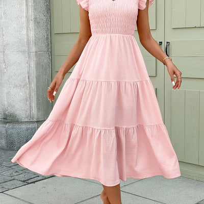 Rosa Eudomine - Ärmelloses Kleid mit Volants - Leichtes Polyester