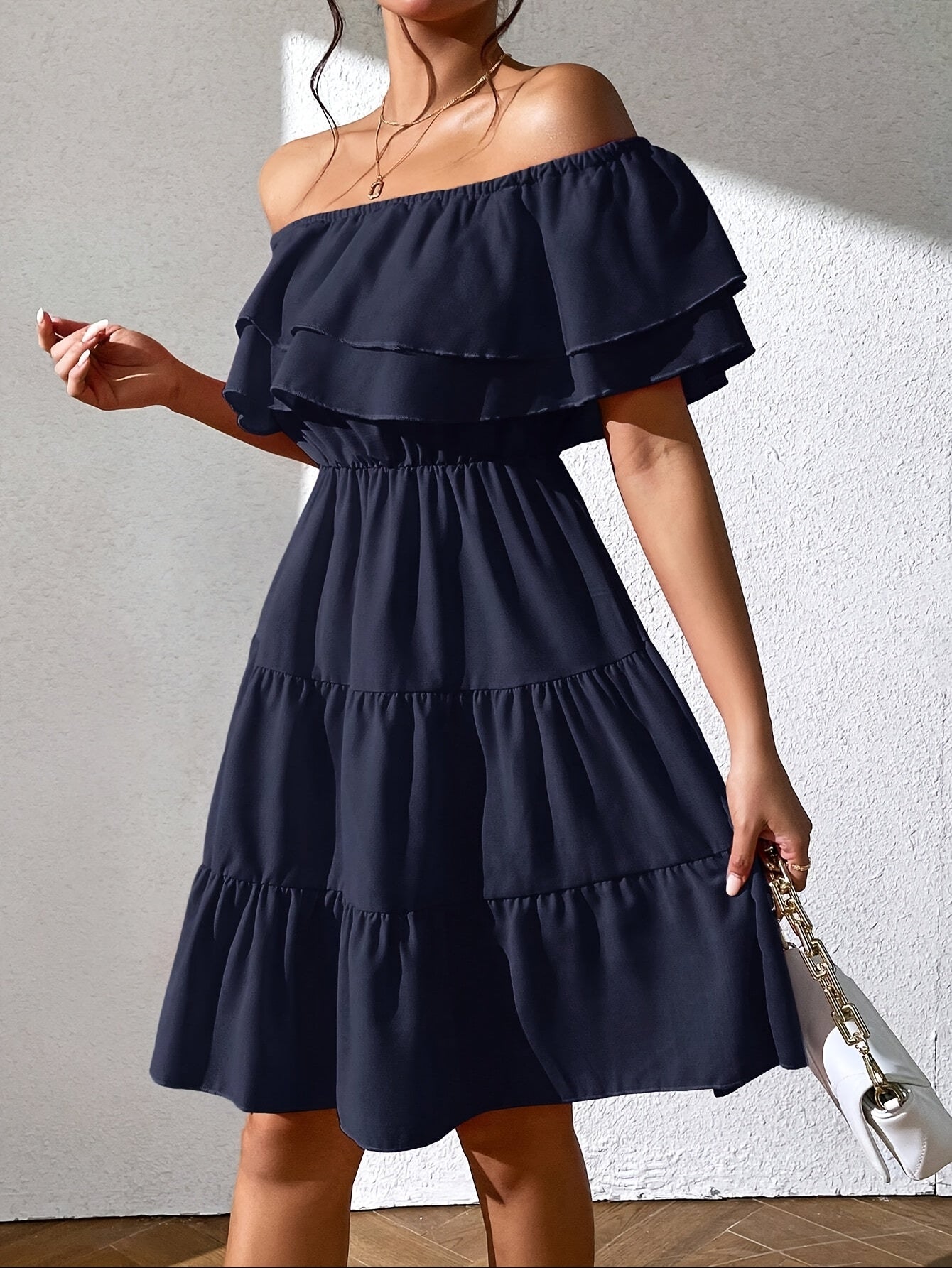 Ärmelloses spanisches Kleid mit Rüschen - Marineblau