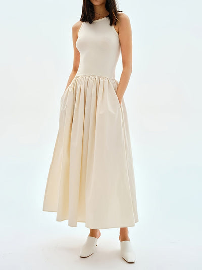 Casual Midi-Kleid für Damen mit Plissiertem A-Linien-Schnitt in Unifarben