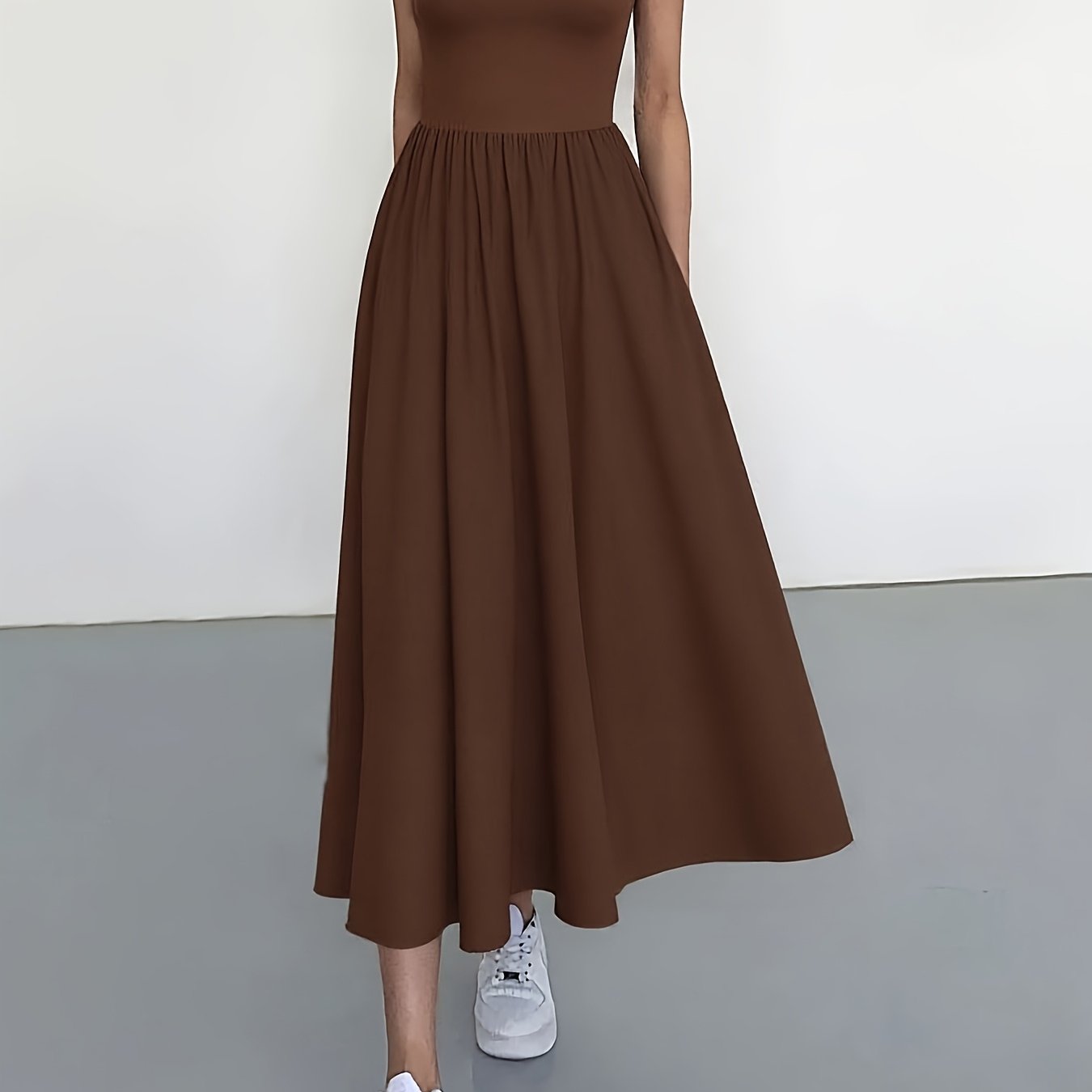 Ärmelloses Patchwork Midikleid im A-Stil