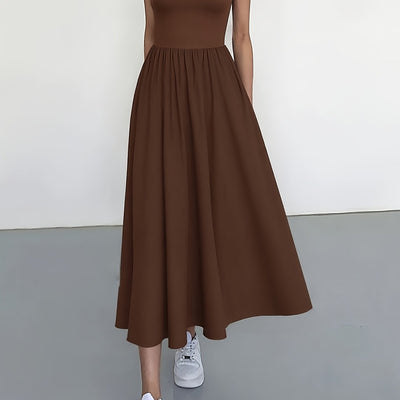 Ärmelloses Patchwork Midikleid im A-Stil