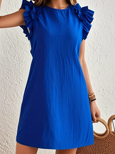 Ärmelloses blaues Sommerkleid mit Rüschen – Lässiges Urlaubsoutfit