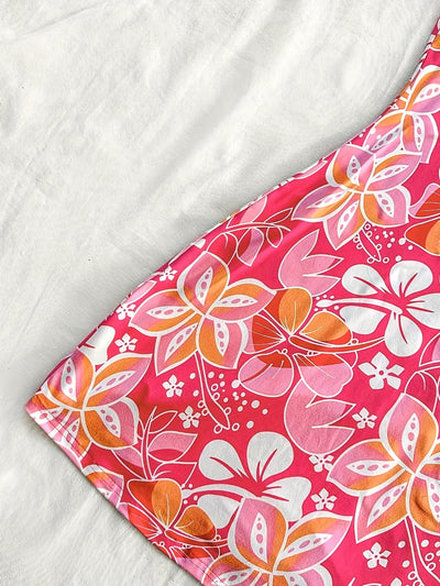 Rosa Bodycon-Kleid mit Blumenmuster im Strand-Stil für den Sommer mit drapiertem Detail