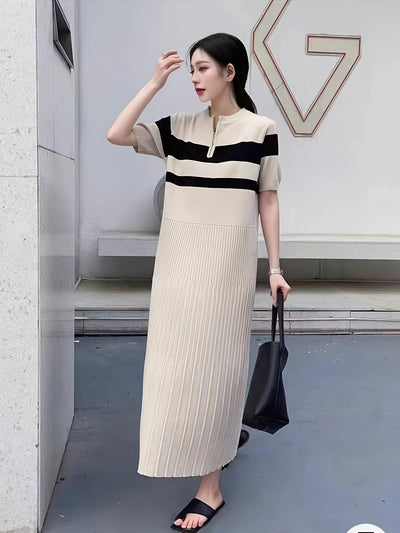 Lässiges gestreiftes Damen-Strickkleid mit Reißverschluss