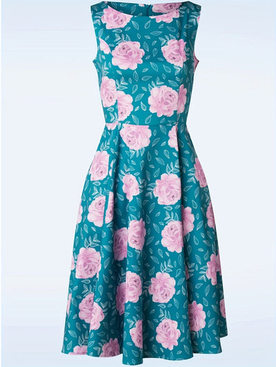 Sommerliches Blumenkleid in Himmelblau, Luftiger A-Linien-Schnitt