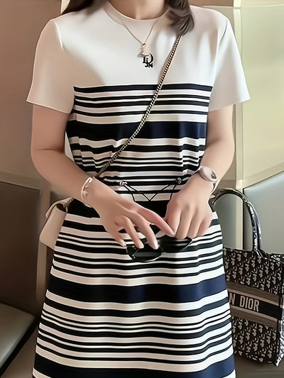 Europäisch gestreiftes Kleid im A-Linien-Stil für Frauen