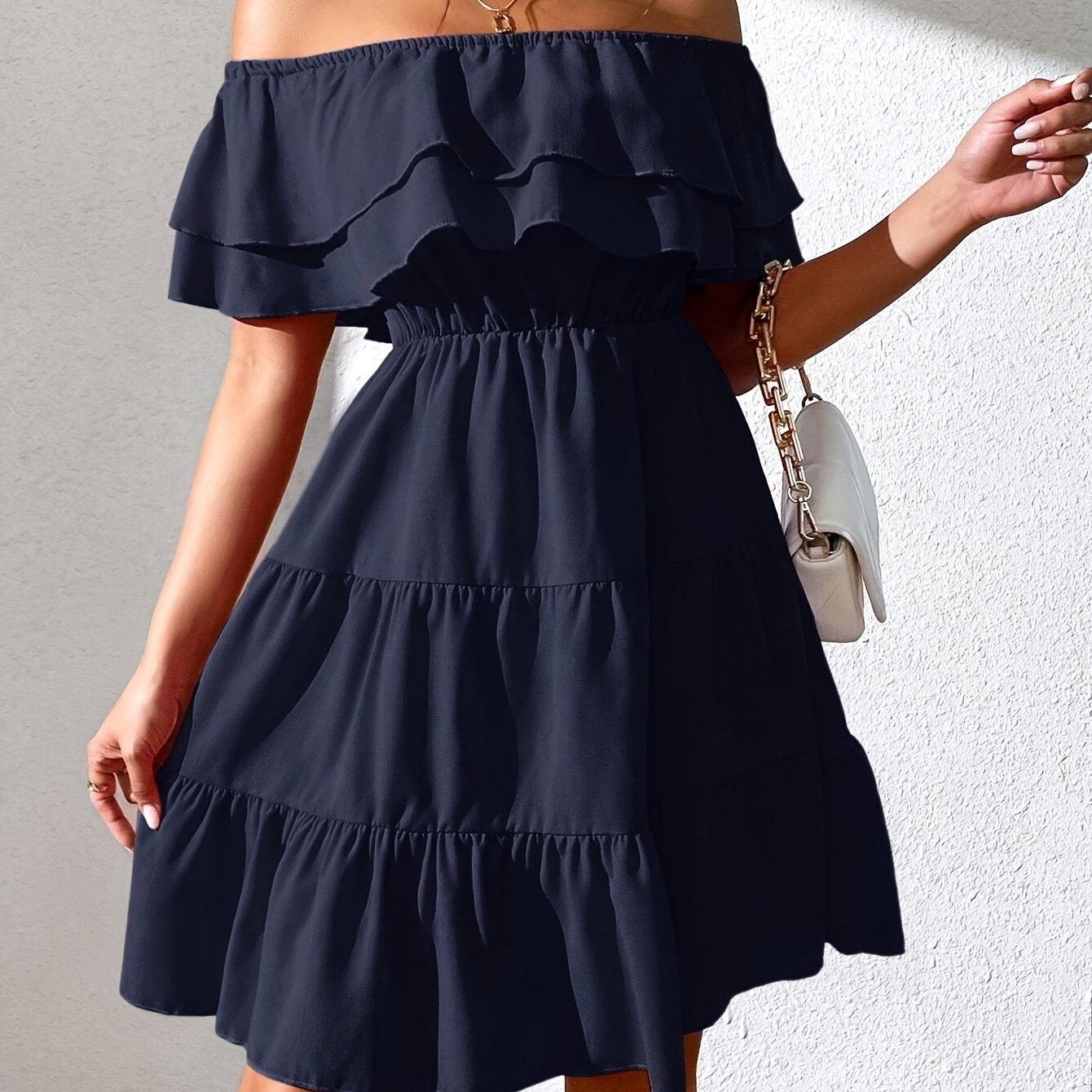 Ärmelloses spanisches Kleid mit Rüschen - Marineblau