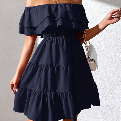 Ärmelloses spanisches Kleid mit Rüschen - Marineblau