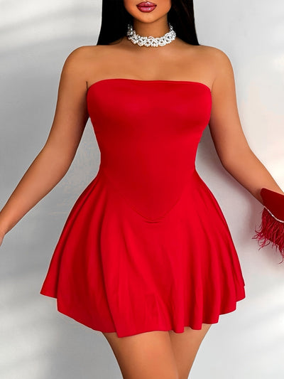 Einfarbiges Bandeau-Kleid mit freiem Rücken