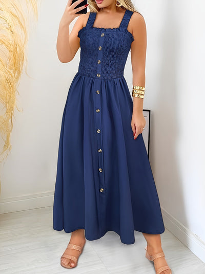 Sommerkleid mit Knopfleiste und eckigem Ausschnitt – mit Trägern